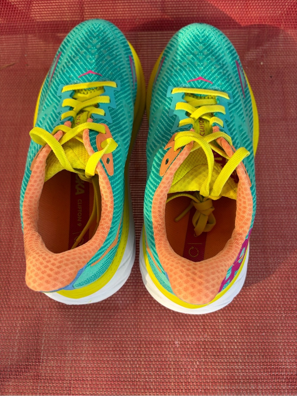 Hoka Women's Teal, Yellow & Peach Athletic Running Shoes 5.5 D - Picture 6 of 10